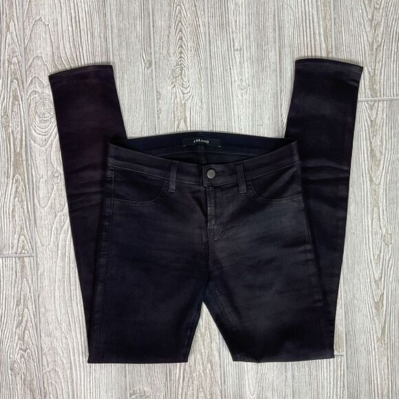 J Brand Black Super Skinny Coated Jeans Coat Opali Womens Size 27 Mid Rise - Picture 1 of 11